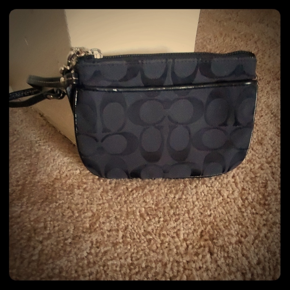 Black Coach C Pouch with Blue Lining